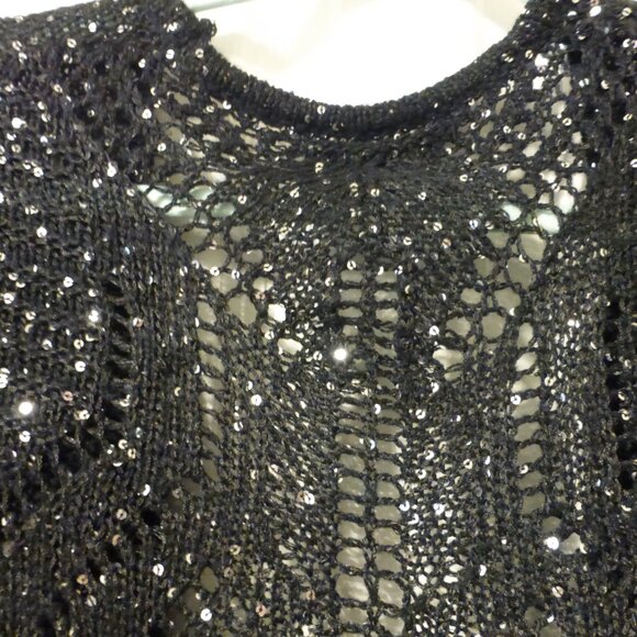 LE CHATEAU black shimmery sequins open front three quarter sleeve cardigan - Picture 8 of 9